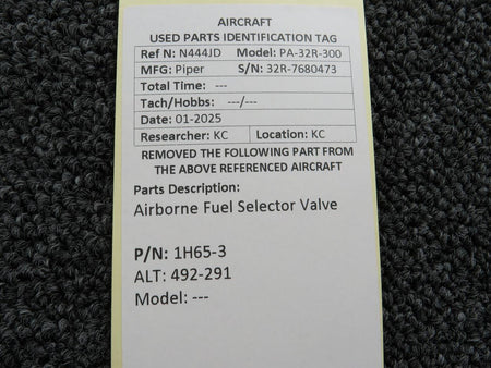 Airborne 1H65-3 (Alt: 492-291) Airborne Fuel Selector Valve Assembly