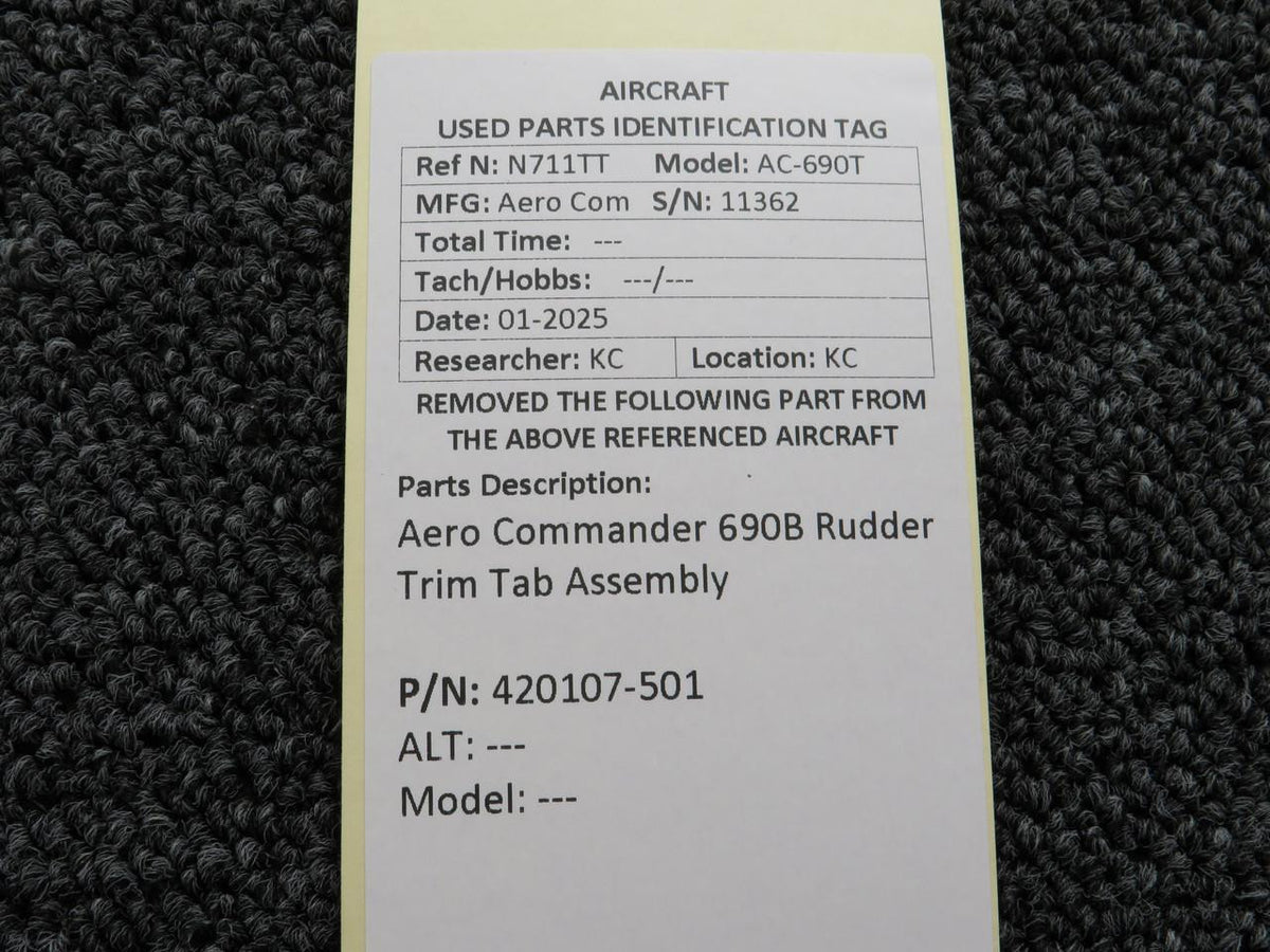 Aero Commander 420107-501 Aero Commander 690B  Rudder Trim Tab Assembly