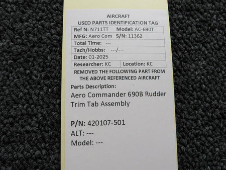 Aero Commander 420107-501 Aero Commander 690B  Rudder Trim Tab Assembly