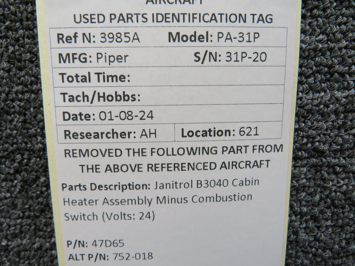 Janitrol 47D65 Janitrol B3040 Cabin Heater Assembly Minus Combustion Switch (Volts: 24)
