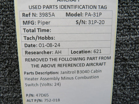 Janitrol 47D65 Janitrol B3040 Cabin Heater Assembly Minus Combustion Switch (Volts: 24)