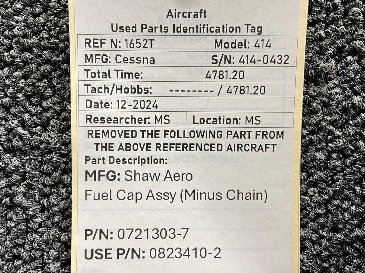 Shaw Aero 0721303-7 (Use: 0823410-2) Shaw Aero Fuel Cap Assembly (Minus Chain)