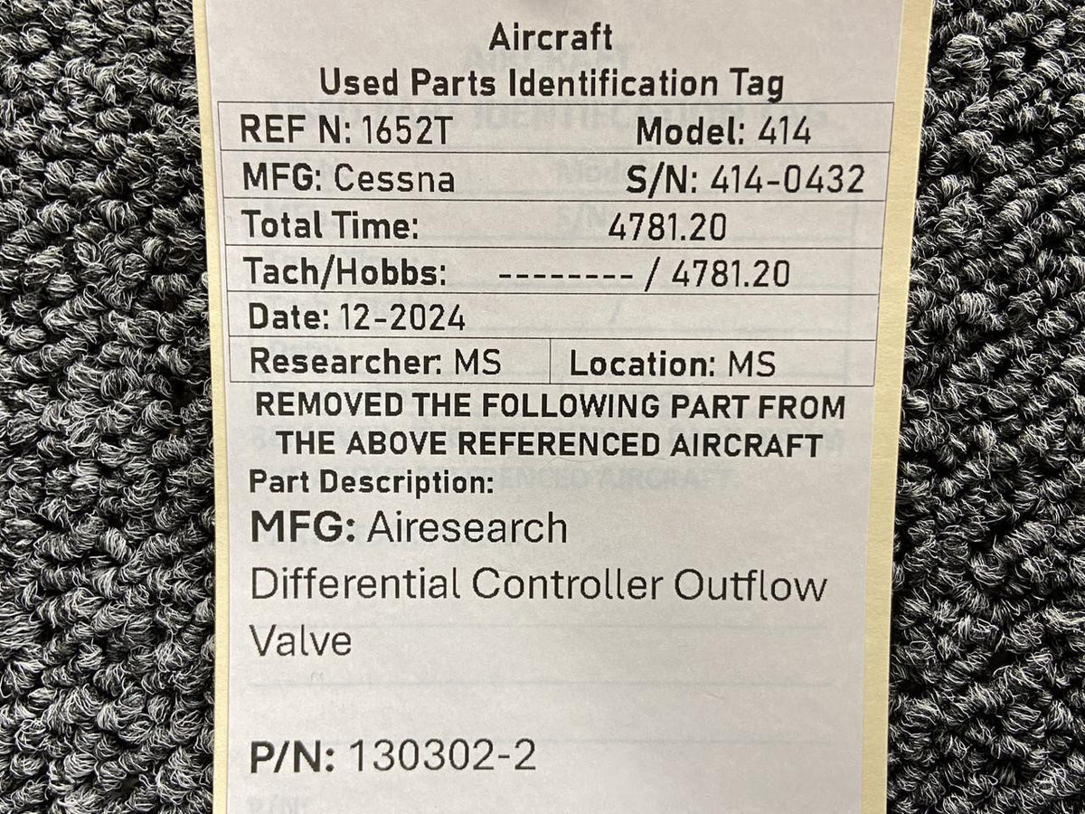 Airesearch 130302-2 Airesearch Differential Controller Outflow Valve