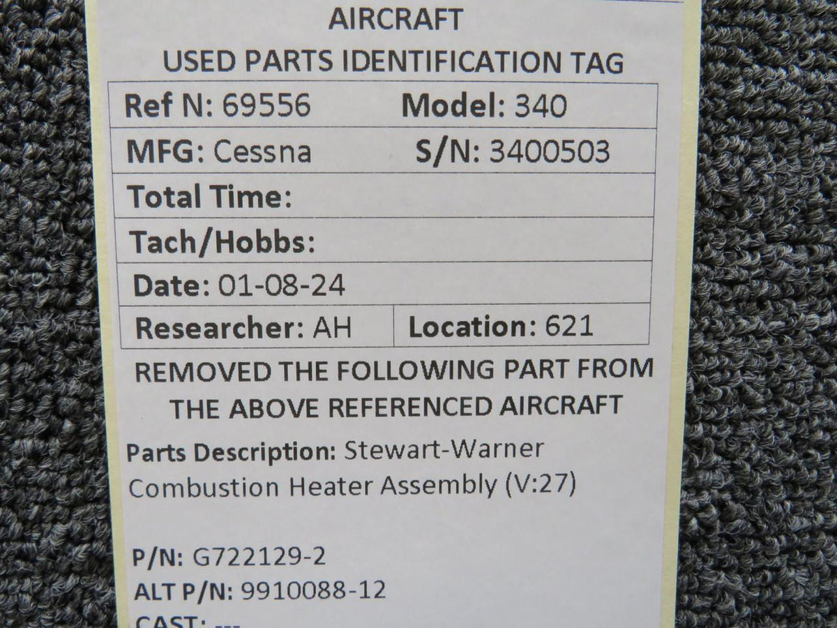 Stewart-Warner G722129-2 (Alt: 9910088-12) Stewart-Warner Combustion Heater Assembly (V:27)