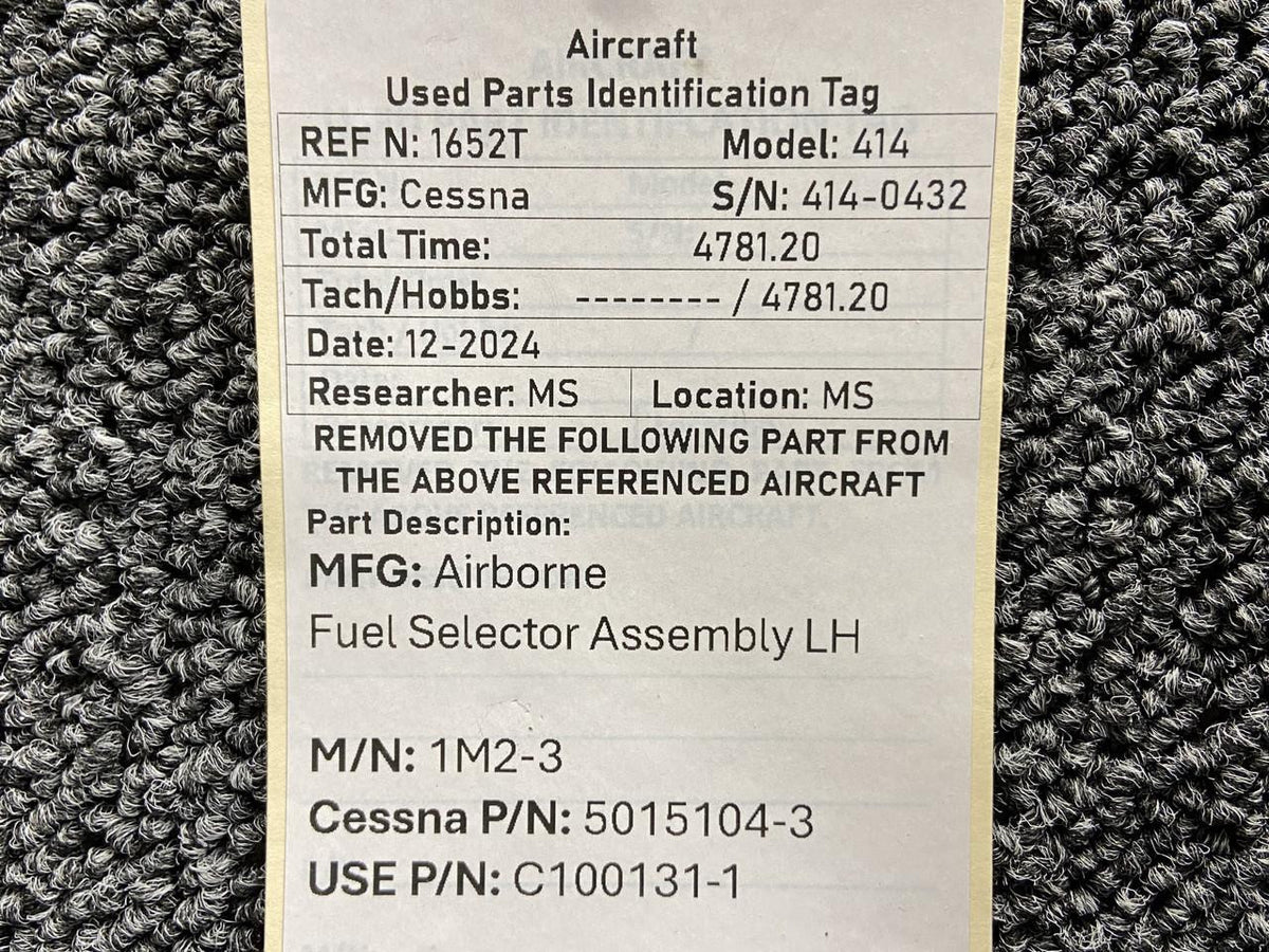 Airborne 1M2-3 (Alt: 5015104-3) Airborne Fuel Selector Assembly LH (Minus Knob)