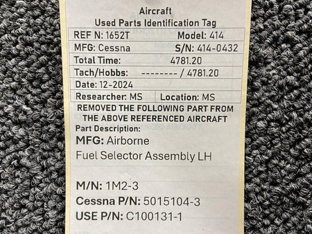Airborne 1M2-3 (Alt: 5015104-3) Airborne Fuel Selector Assembly LH (Minus Knob)