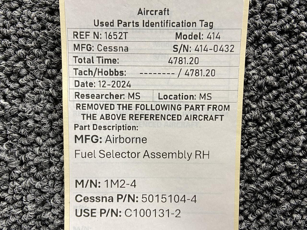 Airborne 1M2-4 (Alt: 5015104-4) Airborne Fuel Selector Assembly RH (Minus Knob)
