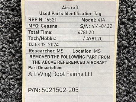 Cessna Aircraft Parts 5021502-205 Cessna 414 Aft Wing Root Fairing LH
