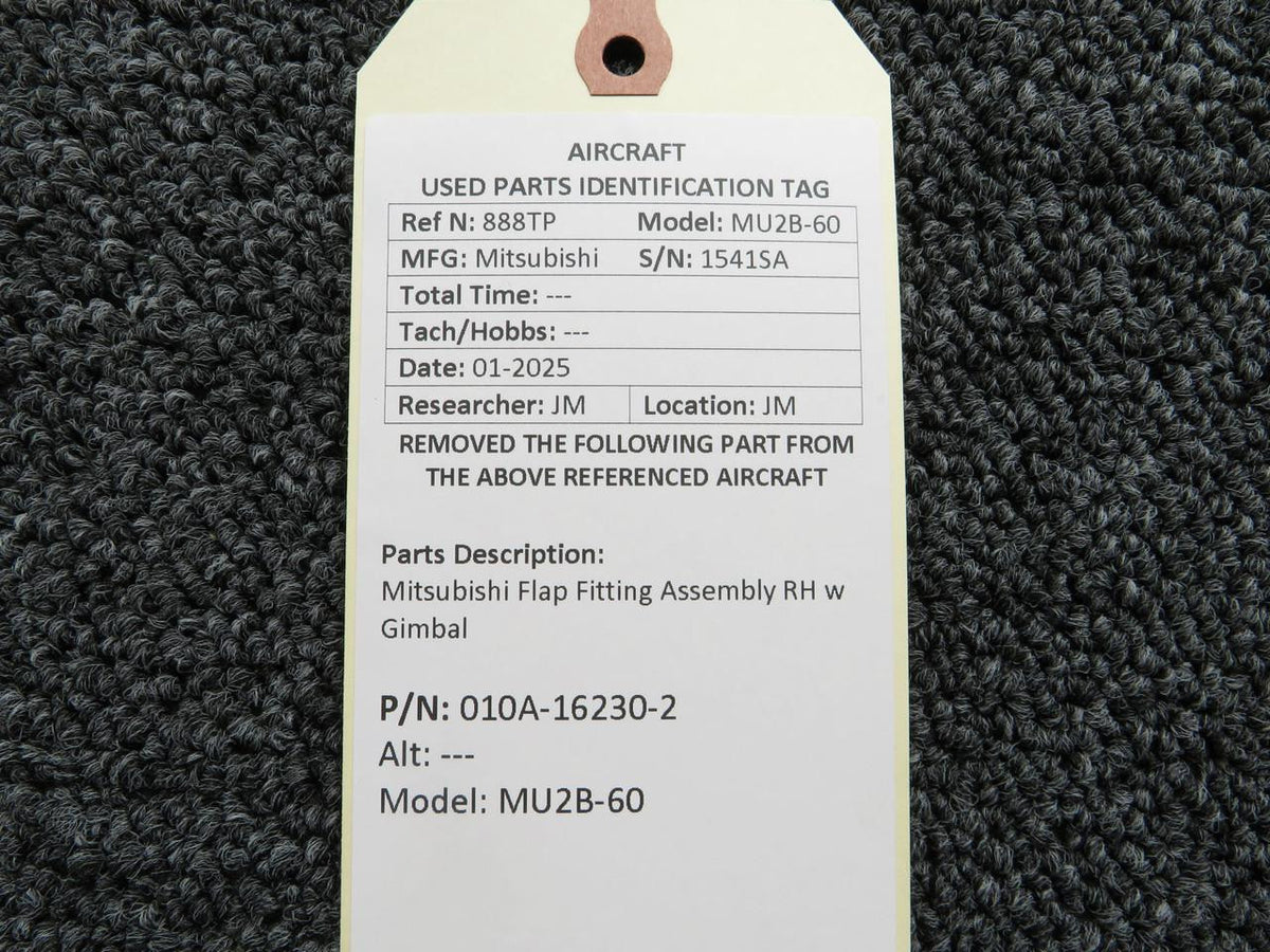 Mitsubishi 010A-16230-2 Mitsubishi MU2B-60 Flap Fitting Assembly RH w Gimbal