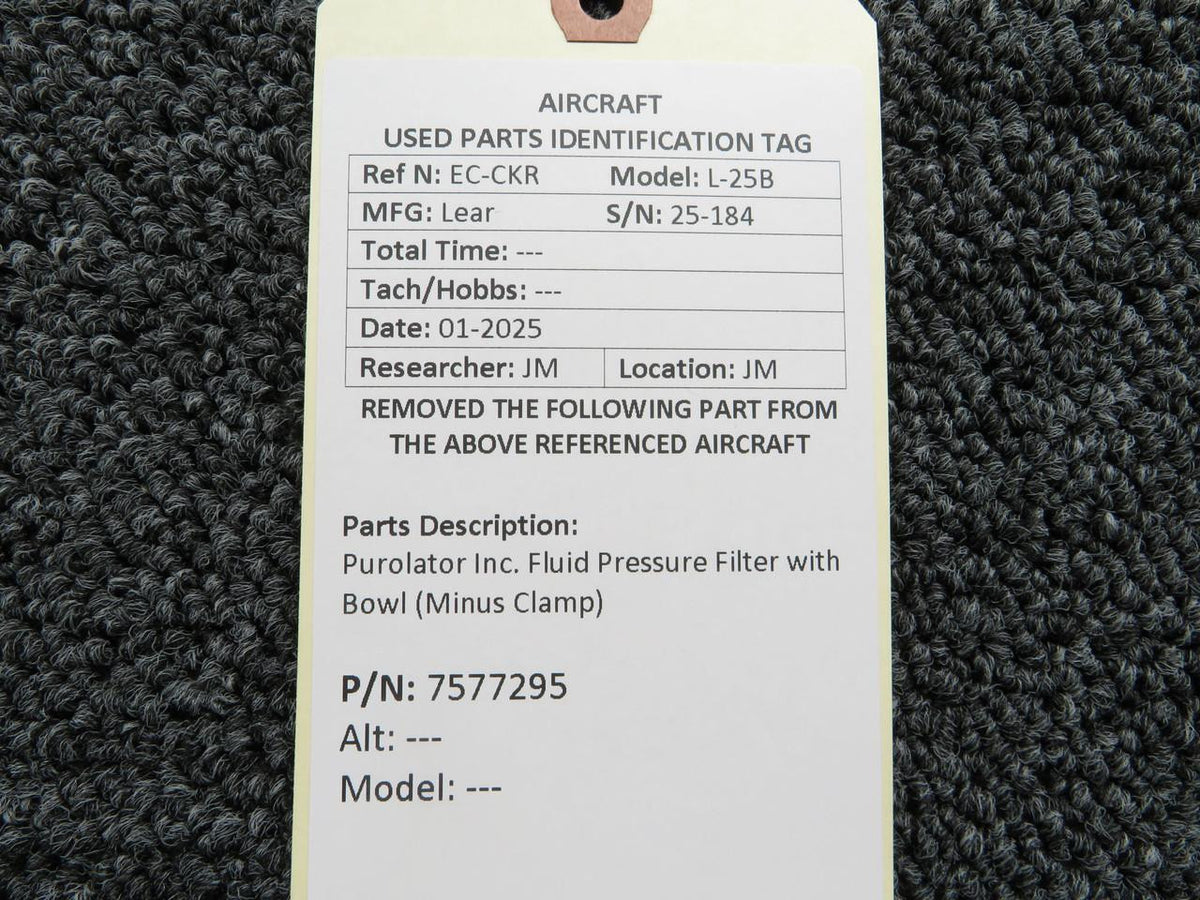 Purolator 7577295 Purolator Inc. Fluid Pressure Filter with Bowl (Minus Clamp)