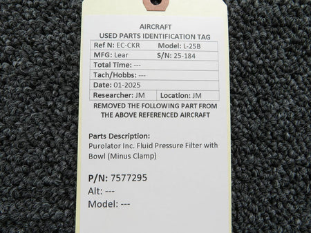 Purolator 7577295 Purolator Inc. Fluid Pressure Filter with Bowl (Minus Clamp)