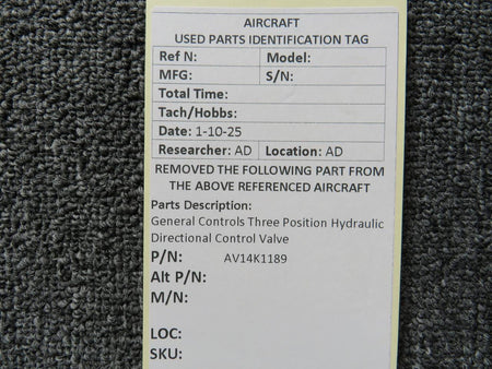 General Controls AV14K1189 General Controls Three Position Hydraulic Directional Control Valve