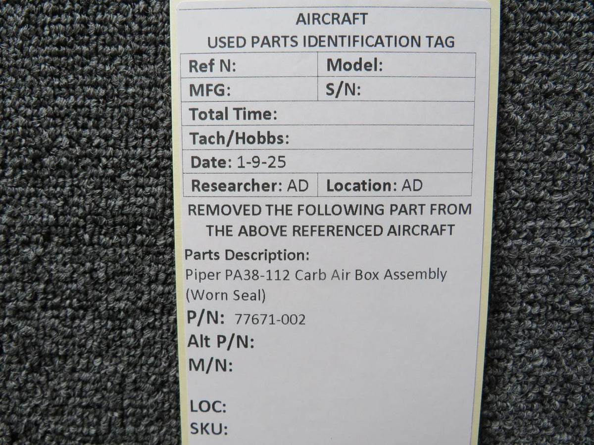 Piper Aircraft Parts 77671-002 Piper PA38-112 Carb Air Box Assembly (Worn Seal)