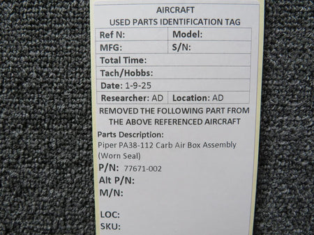 Piper Aircraft Parts 77671-002 Piper PA38-112 Carb Air Box Assembly (Worn Seal)