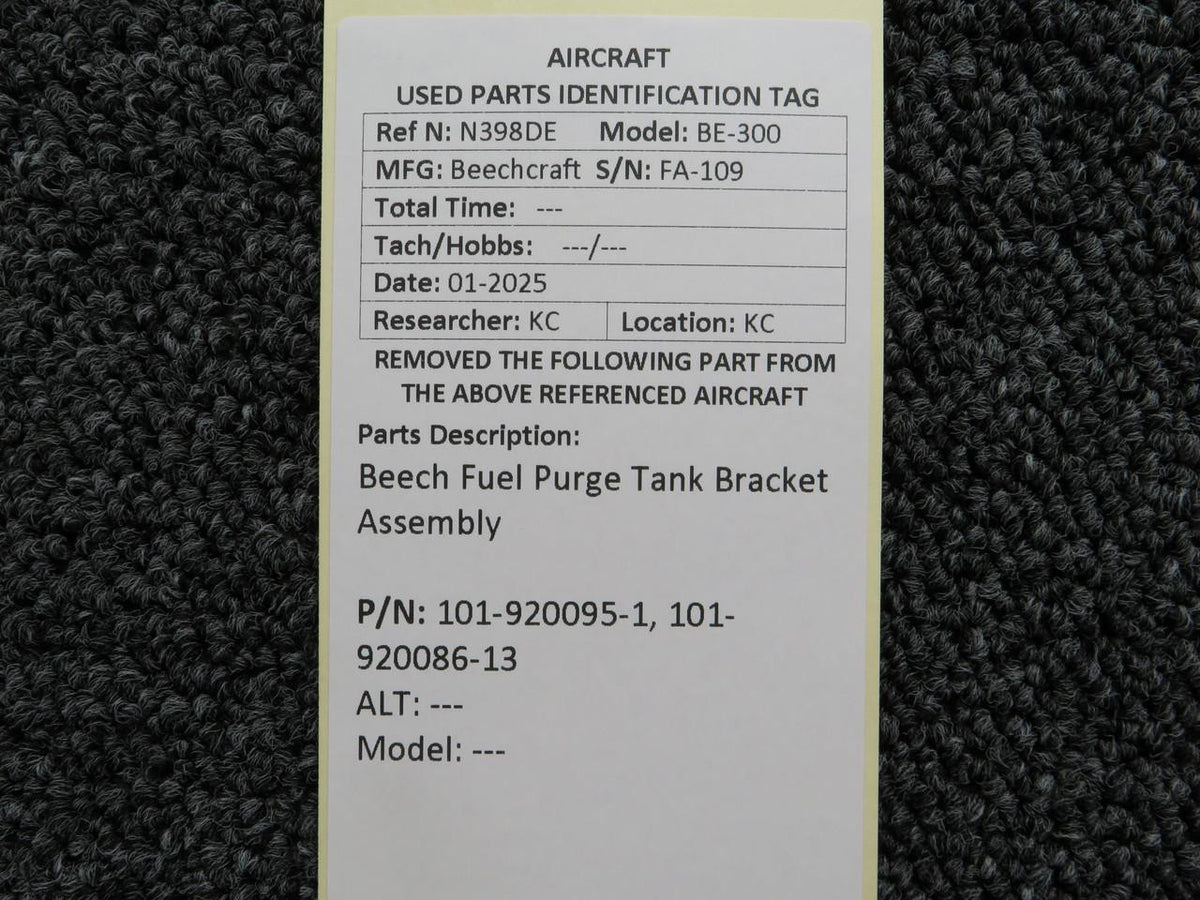 Beechcraft Parts 101-920095-1, 101-920086-13 Beech Fuel Purge Tank Bracket Assembly