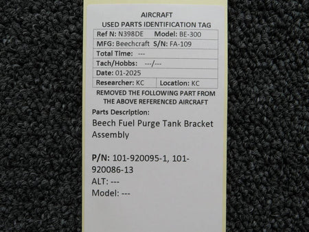 Beechcraft Parts 101-920095-1, 101-920086-13 Beech Fuel Purge Tank Bracket Assembly