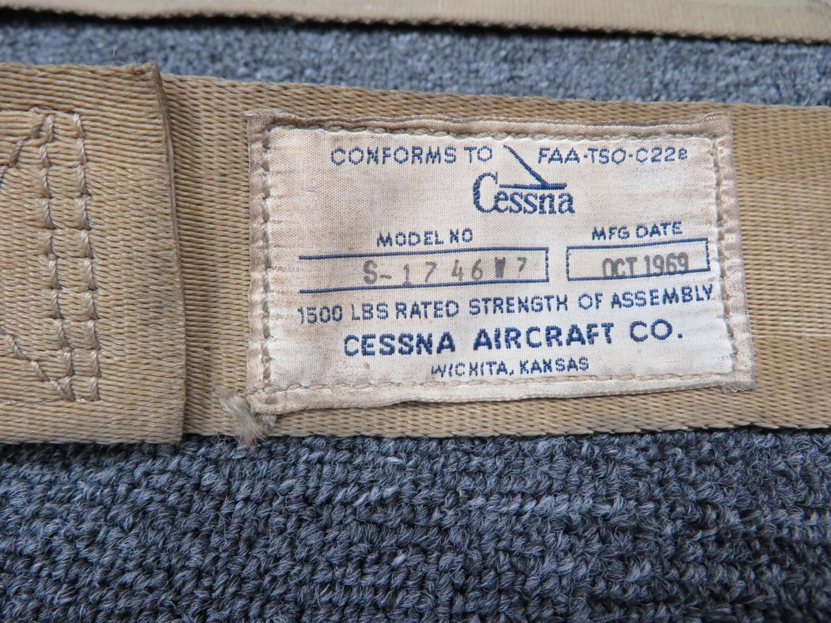 Cessna Aircraft Parts S-1746W7 (Use: S1746CC7) Cessna Seatbelt Assembly (Faded, Stained)