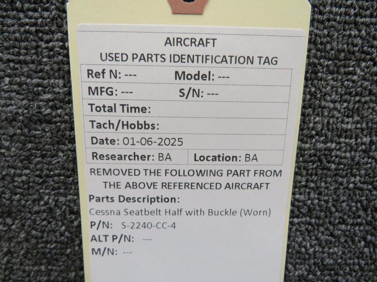 Cessna Aircraft Parts S-2240-CC-4 Cessna Seatbelt Half with Buckle (Worn)