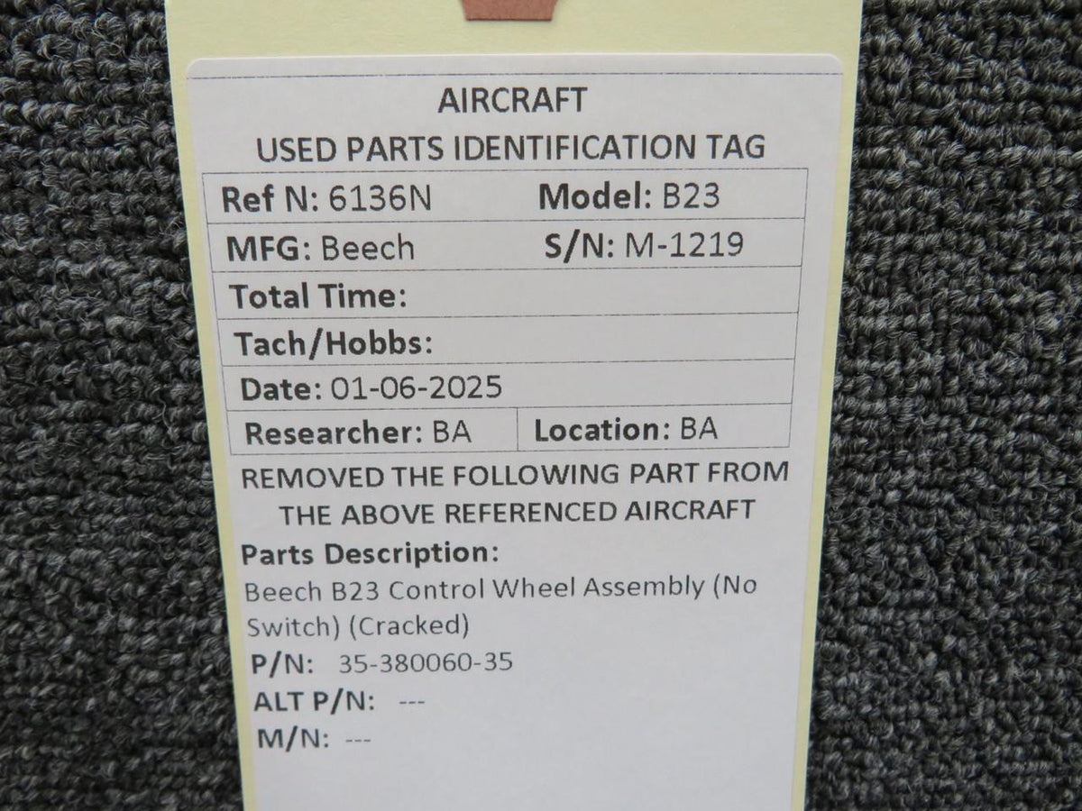 Beechcraft Parts 35-380060-35 Beech B23 Control Wheel Assembly (No Switch) (Cracked Cover)
