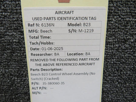 Beechcraft Parts 35-380060-35 Beech B23 Control Wheel Assembly (No Switch) (Cracked Cover)