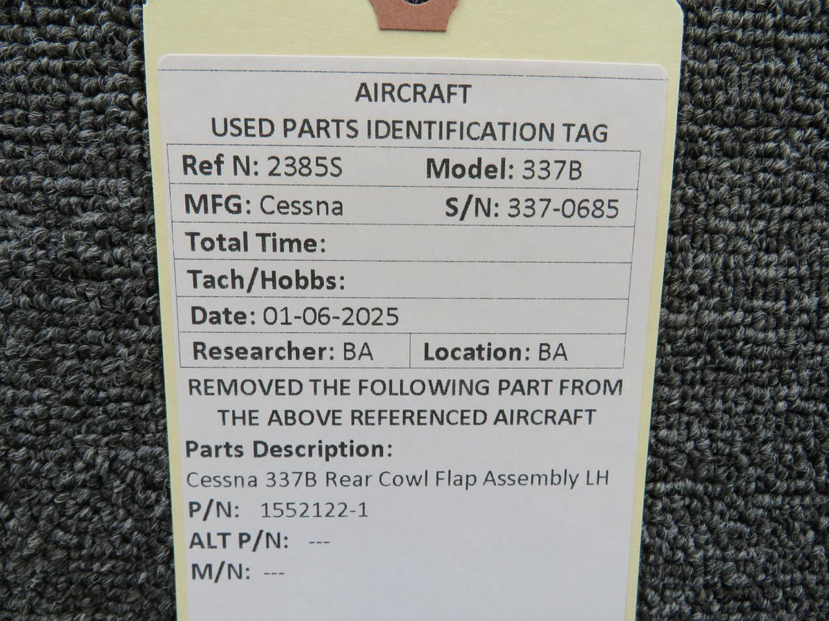 Cessna Aircraft Parts 1552122-1 Cessna 337B Cowl Flap Assembly Aft LH