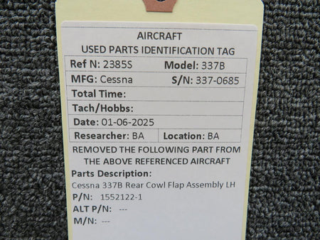 Cessna Aircraft Parts 1552122-1 Cessna 337B Cowl Flap Assembly Aft LH