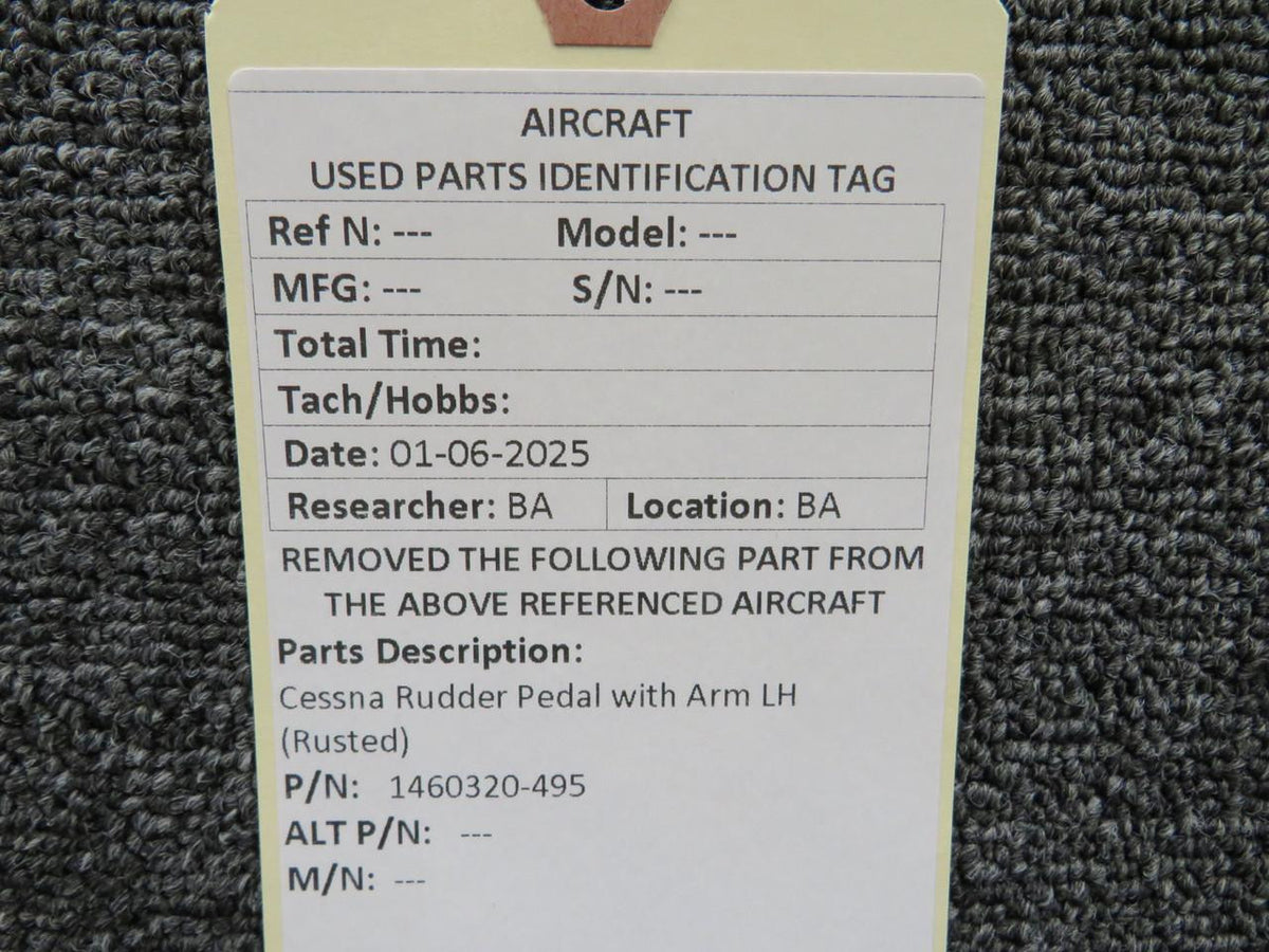 Cessna Aircraft Parts 1460320-495 Cessna Rudder Pedal with Arm LH (Rusted)