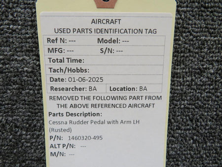 Cessna Aircraft Parts 1460320-495 Cessna Rudder Pedal with Arm LH (Rusted)