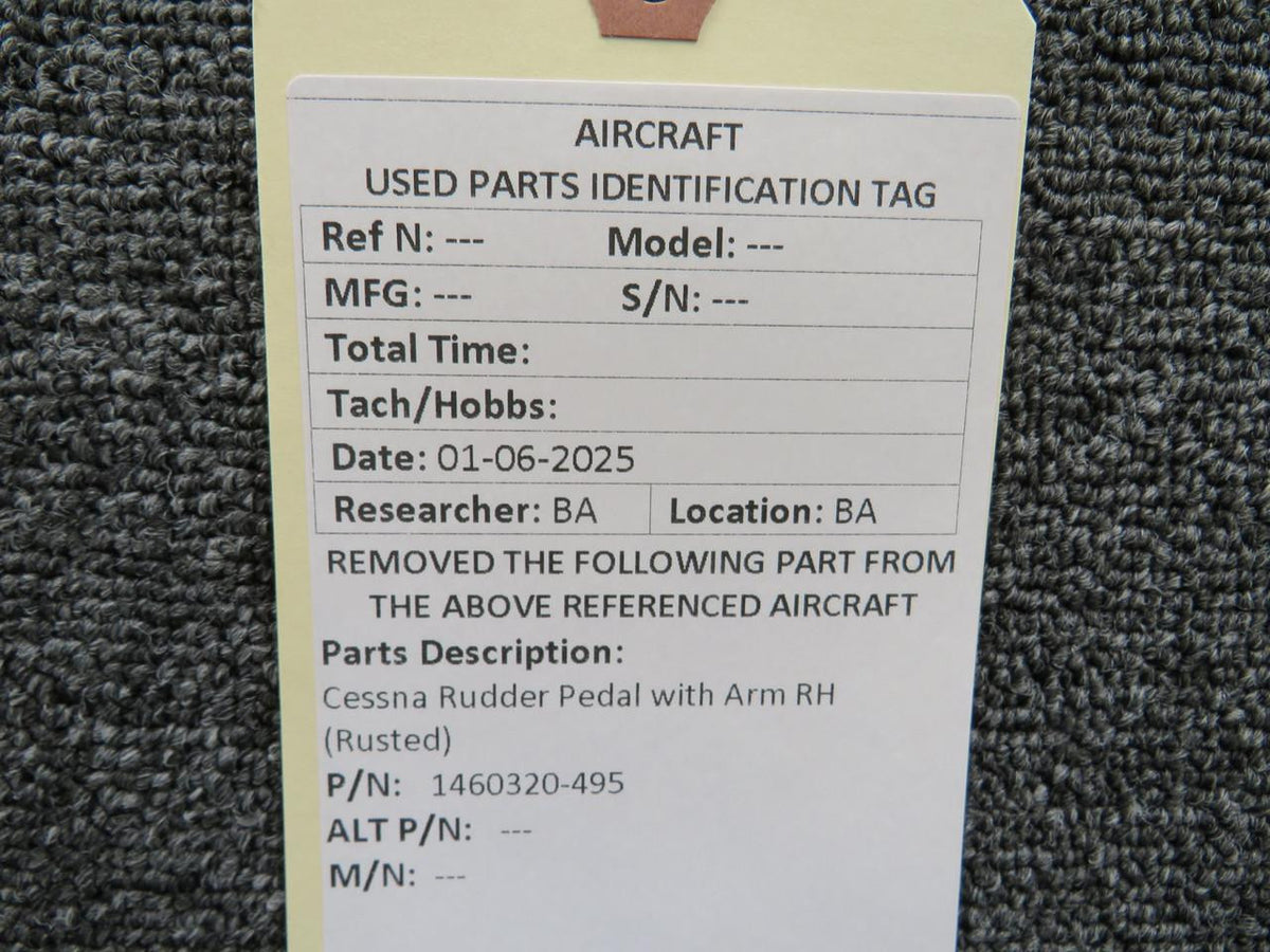Cessna Aircraft Parts 1460320-495 Cessna Rudder Pedal with Arm RH (Rusted)