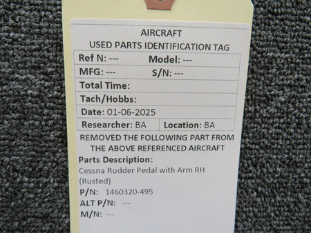 Cessna Aircraft Parts 1460320-495 Cessna Rudder Pedal with Arm RH (Rusted)