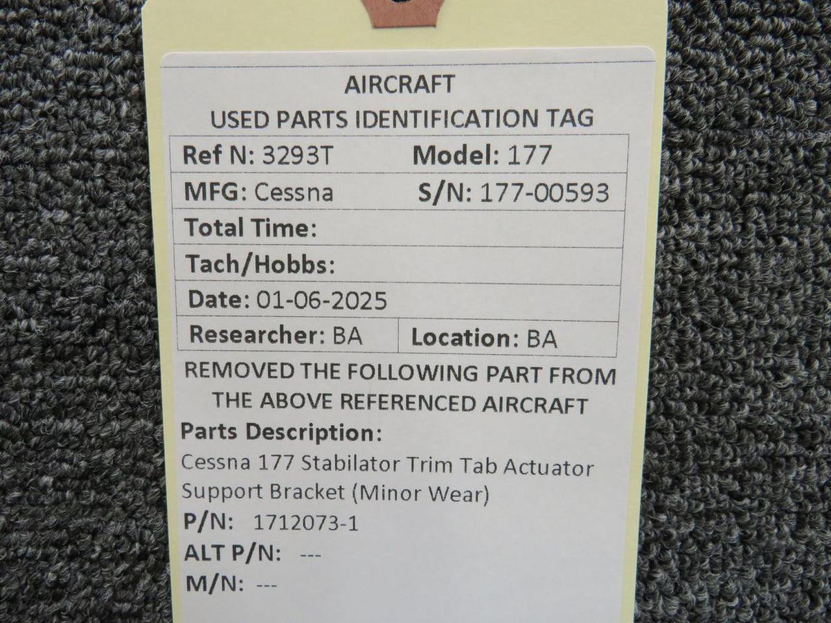 Cessna Aircraft Parts 1712073-1 Cessna 177 Stabilator Trim Tab Actuator Support Bracket (Minor Wear)