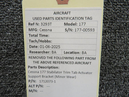Cessna Aircraft Parts 1712073-1 Cessna 177 Stabilator Trim Tab Actuator Support Bracket (Minor Wear)