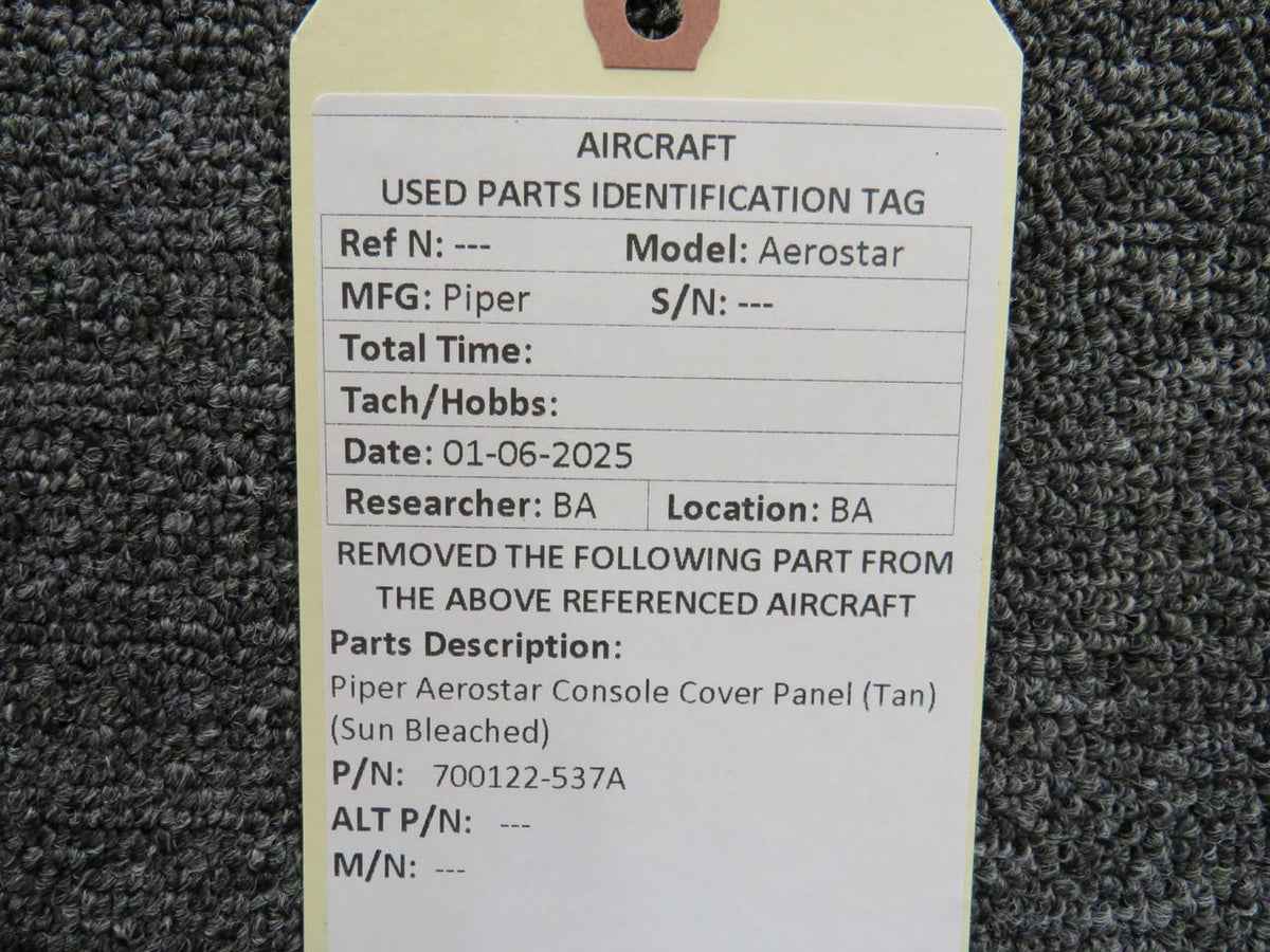 Piper Aircraft Parts 700122-537A Piper Aerostar Console Cover Panel (Tan) (Sun Bleached)