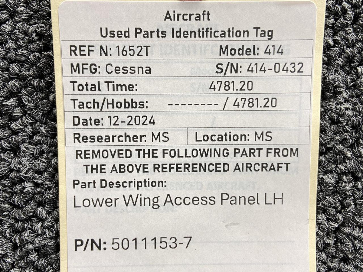 Cessna Aircraft Parts 5011153-7 Cessna 414 Lower Wing Access Panel LH