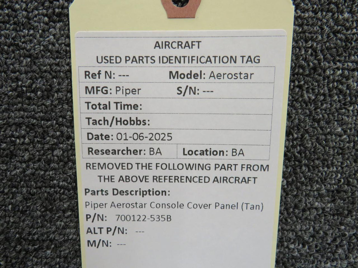Piper Aircraft Parts 700122-535B Piper Aerostar Console Cover Panel (Tan)