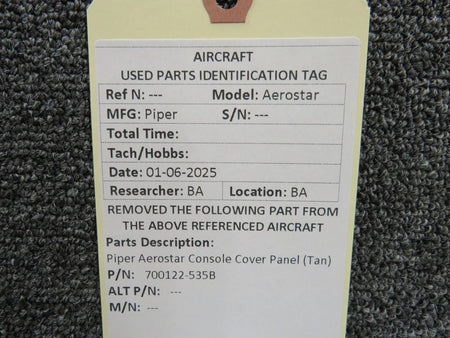 Piper Aircraft Parts 700122-535B Piper Aerostar Console Cover Panel (Tan)