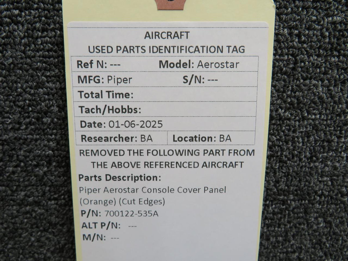 Piper Aircraft Parts 700122-535A Piper Aerostar Console Cover Panel (Orange) (Cut Edges)
