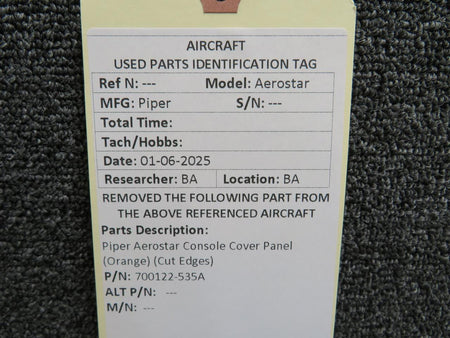 Piper Aircraft Parts 700122-535A Piper Aerostar Console Cover Panel (Orange) (Cut Edges)