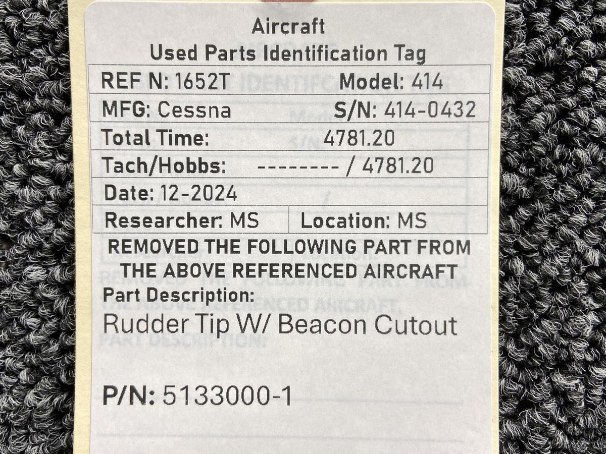 Cessna Aircraft Parts 5133000-1 Cessna 414 Rudder Tip with Beacon Cutout (White)