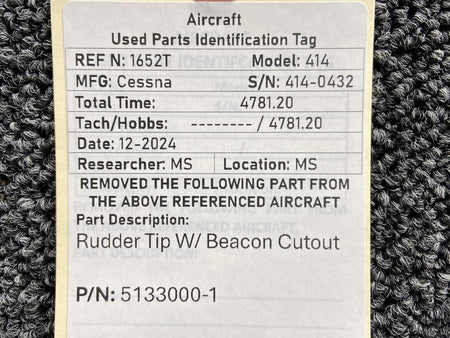 Cessna Aircraft Parts 5133000-1 Cessna 414 Rudder Tip with Beacon Cutout (White)