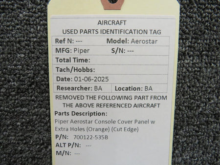 Piper Aircraft Parts 700122-535B Piper Aerostar Console Cover Panel w Extra Holes (Orange) (Cut Edge)