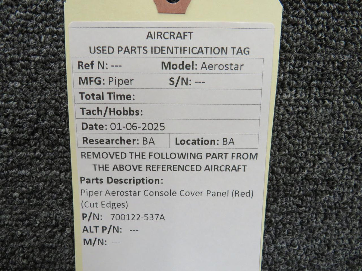 Piper Aircraft Parts 700122-537A Piper Aerostar Console Cover Panel (Red) (Cut Edges)
