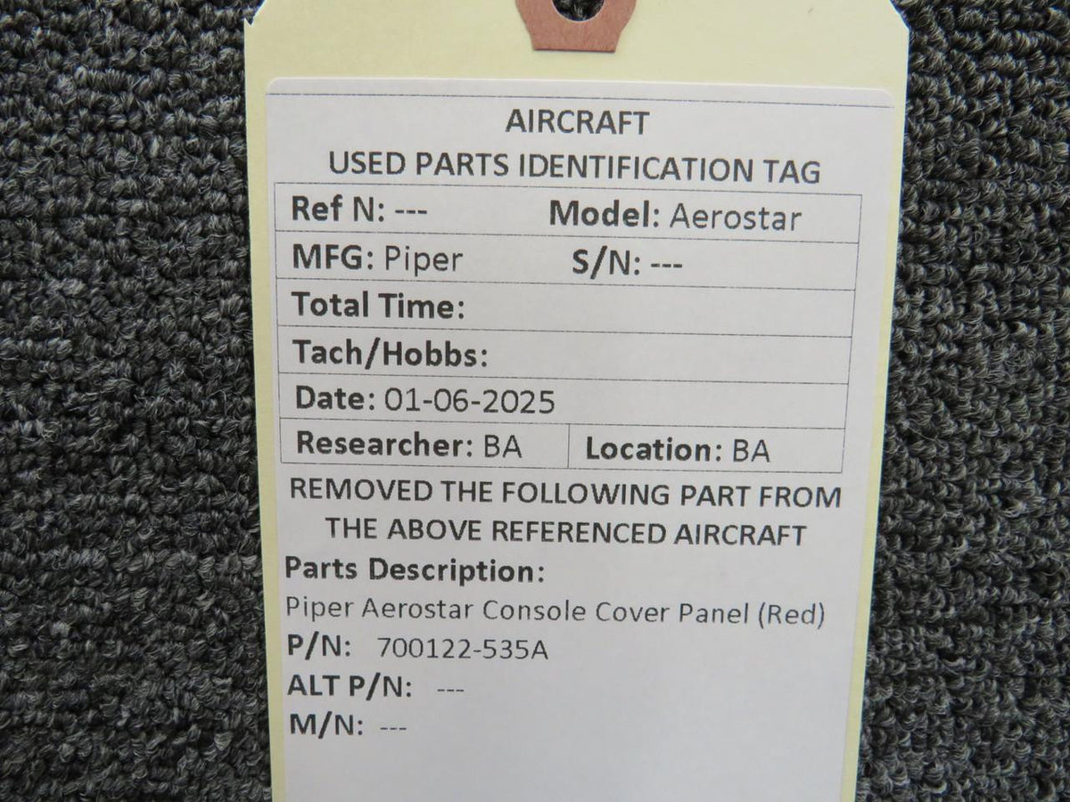 Piper Aircraft Parts 700122-535A Piper Aerostar Console Cover Panel (Red)