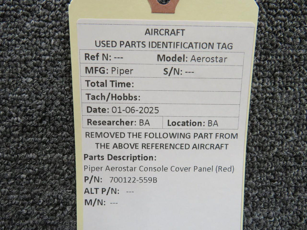 Piper Aircraft Parts 700122-559B Piper Aerostar Console Cover Panel (Red)