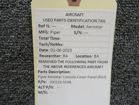 Piper Aircraft Parts 700122-559B Piper Aerostar Console Cover Panel (Red)