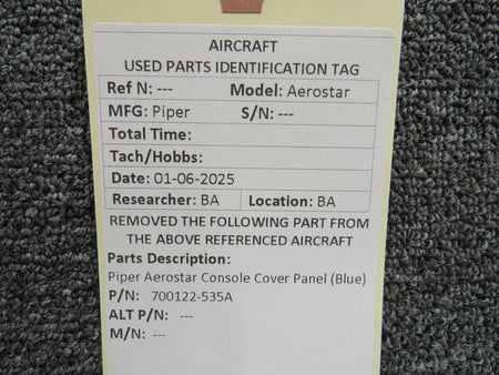 Piper Aircraft Parts 700122-535A Piper Aerostar Console Cover Panel (Blue)