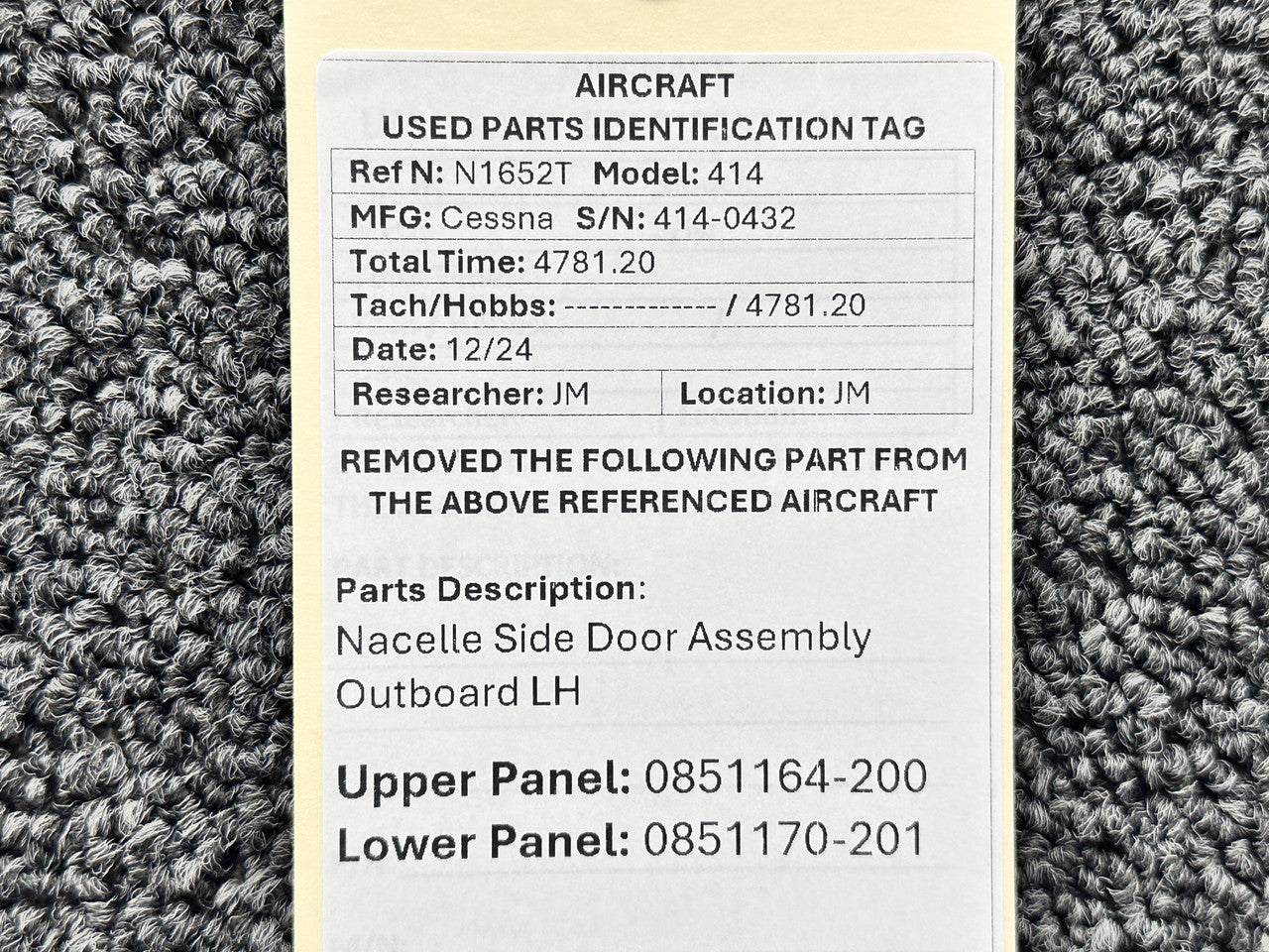 0851164-200, 0851170-201 Cessna 414 Nacelle Side Door Assembly