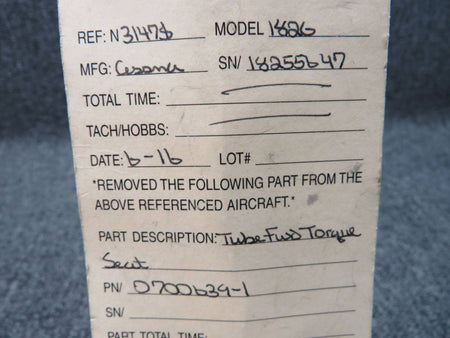 0700639-1 Cessna 182G Seat Torque Tube BAS Part Sales | Airplane Parts