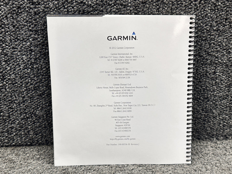 190-00356-30 Garmin 400W, 500W Series Pilots Guide Addendum Booklet (Rev J)