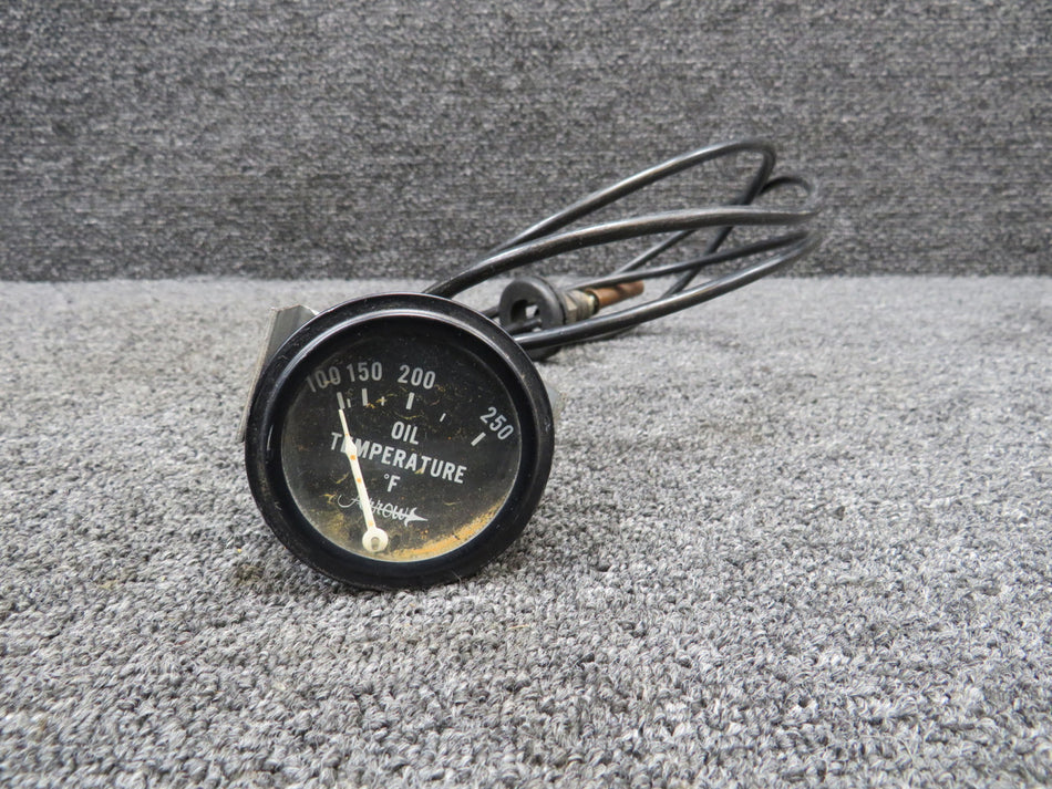 5-40344 Rochester Arrow Oil Temperature Gauge w Probe (Worn Face) (Inop) (Core)